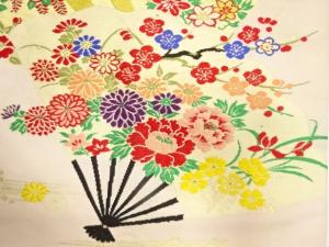 アンティーク　扇面に草花模様織り出し名古屋帯
